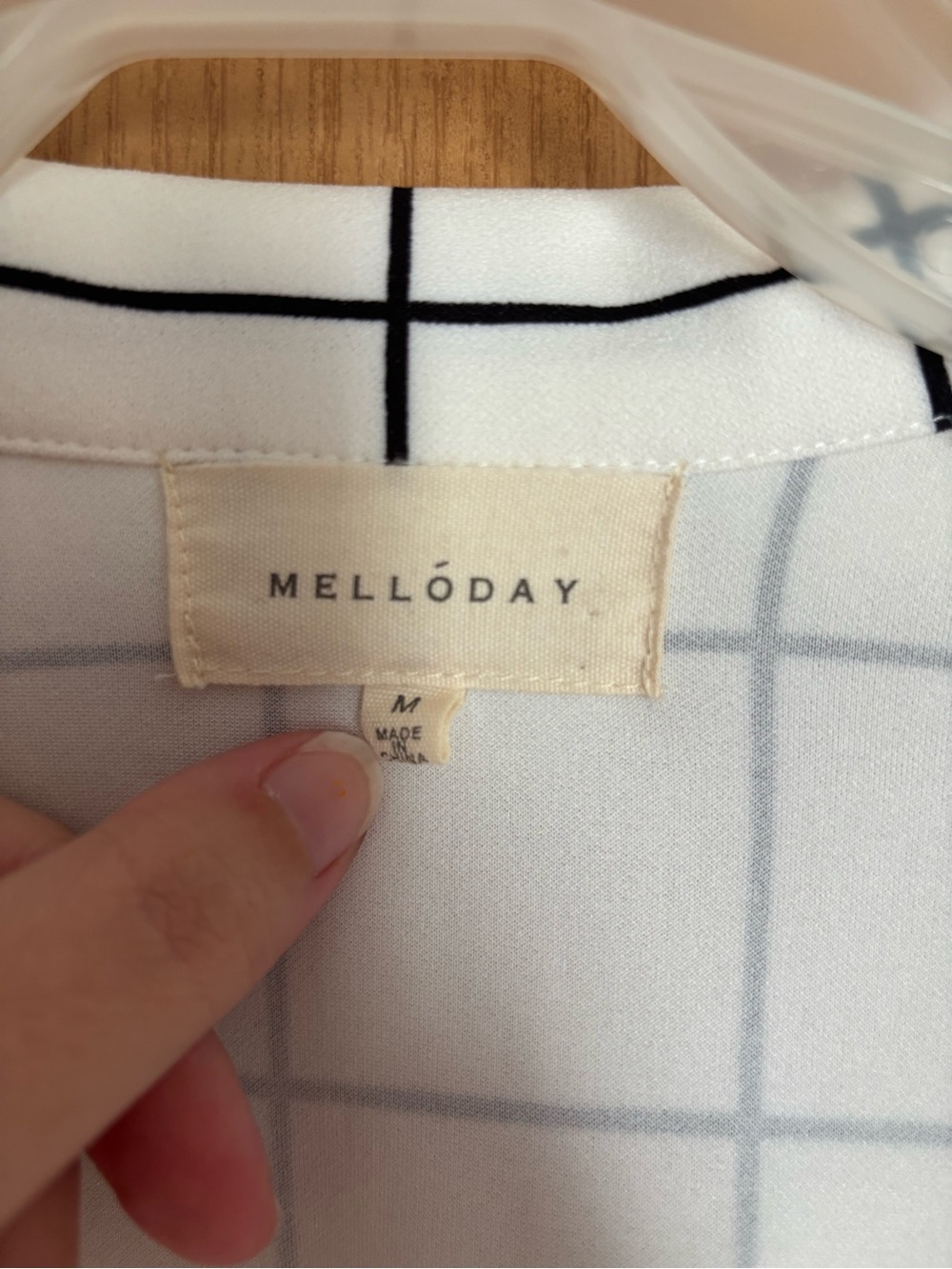 MELLODAY Black & Off White Plaid Long Trench Style Blazer - Picture 4 of 15